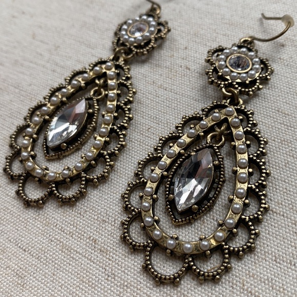 NEW Cloe + Isabel pearl + crystal floral filigree earrings - Picture 3 of 4